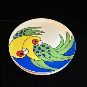 4 Fitz Floyd Variations Parrots 7" Salad Dessert Luncheon Plate Dish Japan 1979